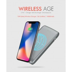 2 in 1 Qi Wireless Charging & Power Bank External Battery Pack 10000 mAh (Gray)